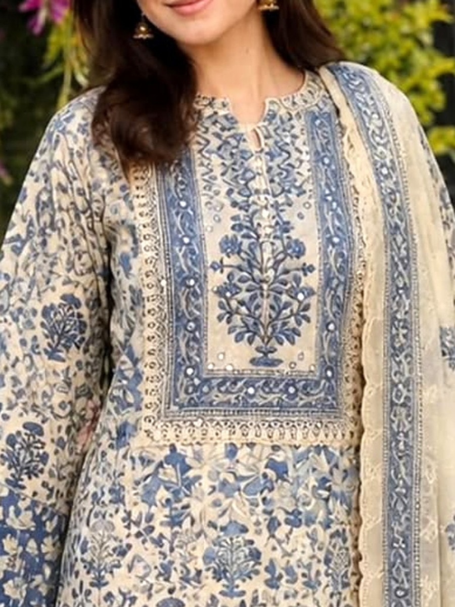 Block-print shirt front with mirror-cut placket